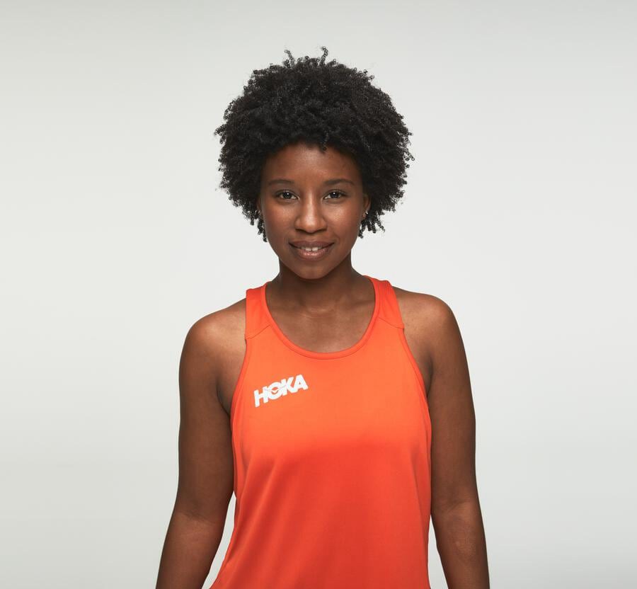 Top Hoka One One Feminino Laranja - Performance Tank - 472-KOBLVF